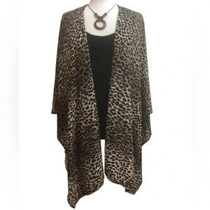 Steve Madden Leopard Printed Shawl Wrap Fashionable Open Front Poncho Cape